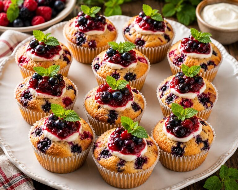 Berry muffins: Fluffy kefir summer fruit cupcakes