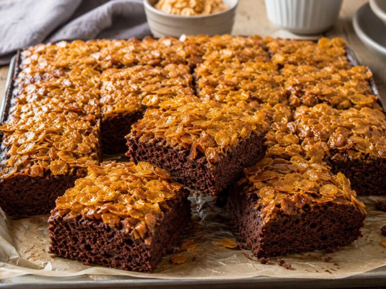 Crunchy Chocolate Butter Cake with Crispy Flake Topping