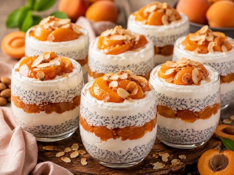 Curd poppy seed cream: Layered apricot dessert Curd poppy seed cream: Layered apricot dessert