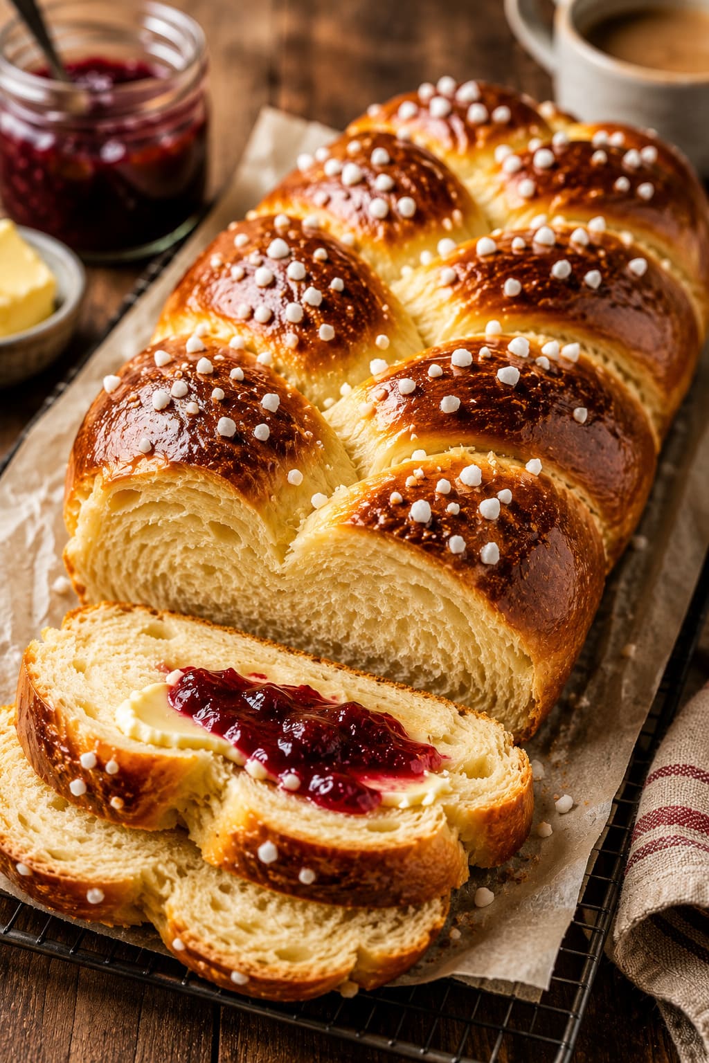 Fluffy brioche sweet bread: Traditional braided holiday loaf