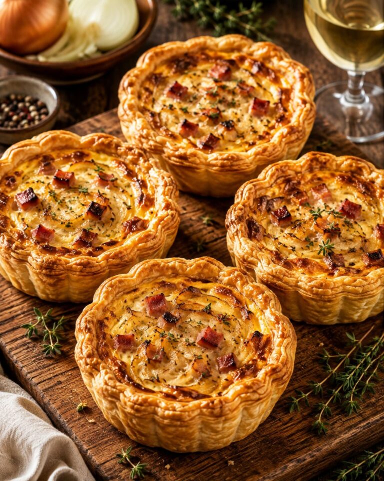 Onion quiche recipe: Crispy puff pastry tartlets