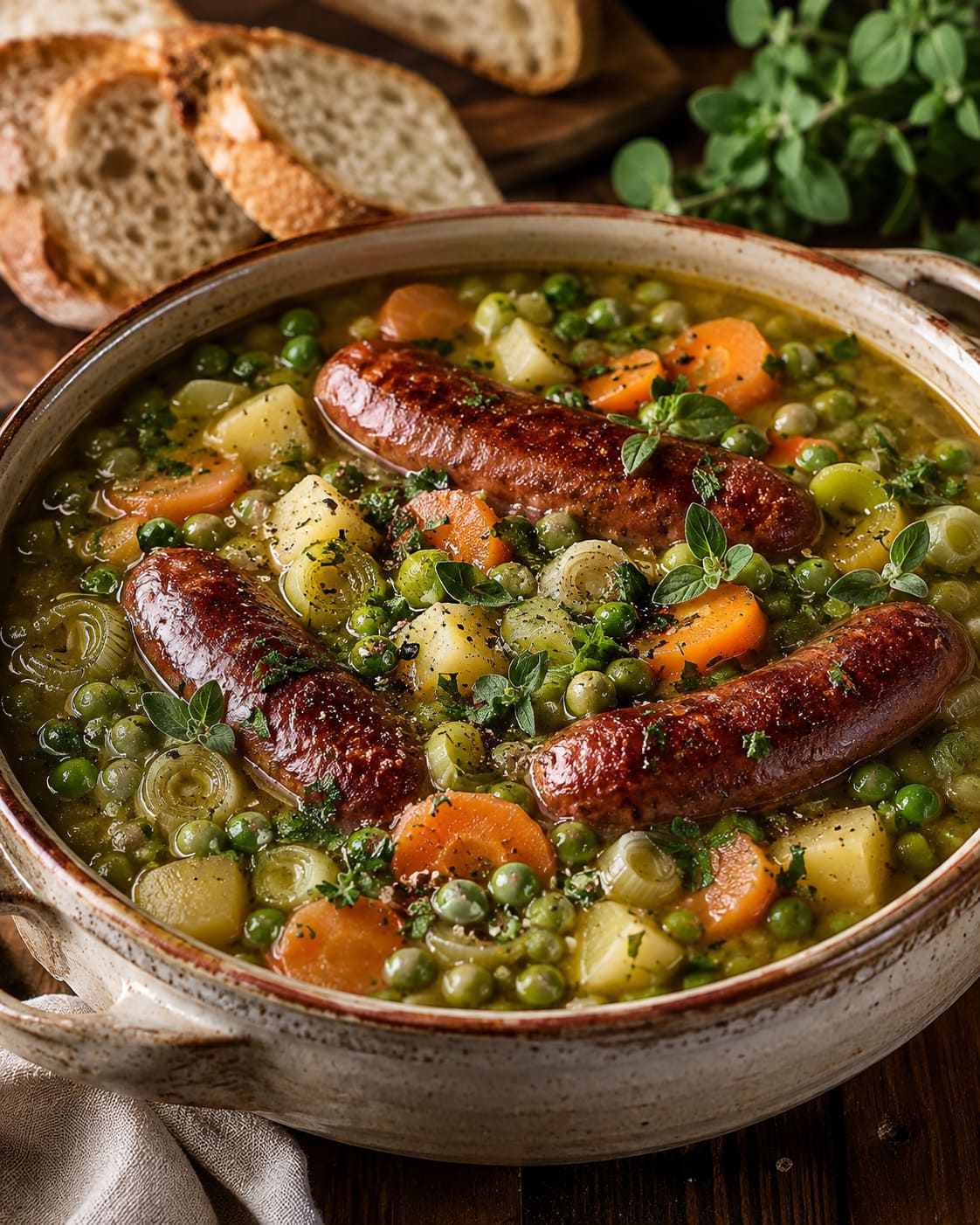 Pea Stew With Sausages: Hearty Root Vegetable Soup