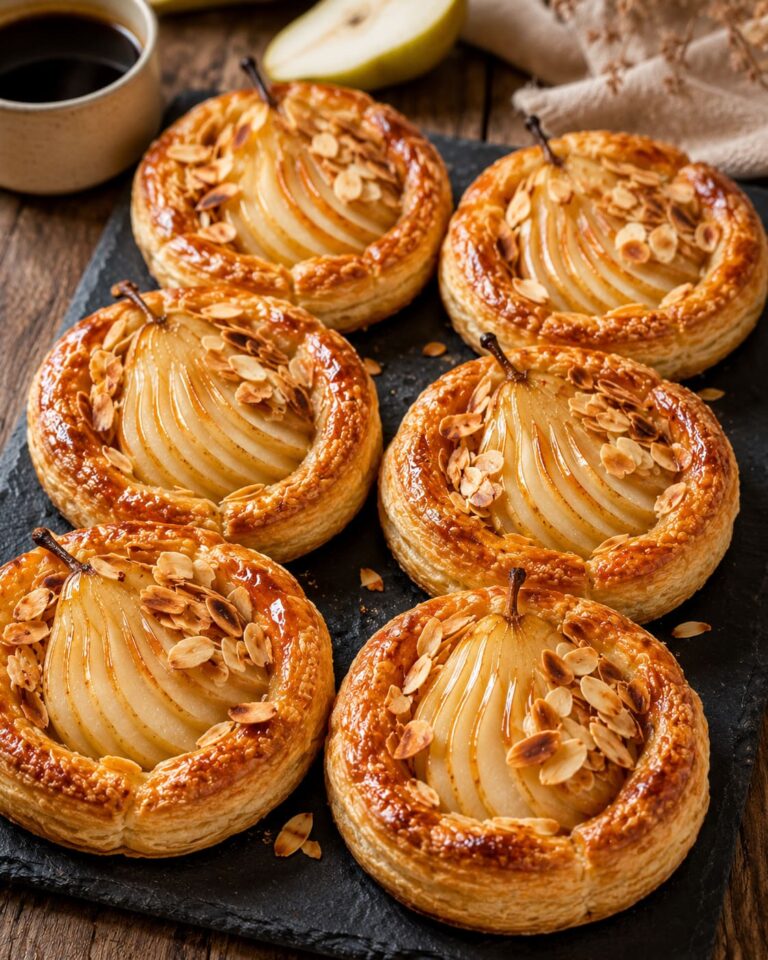 Pear tartlets: Crispy almond puff pastry pockets