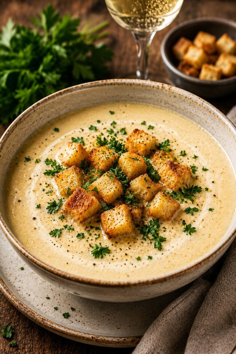 Prosecco cream soup recipe: Creamy crouton velvet cauldron