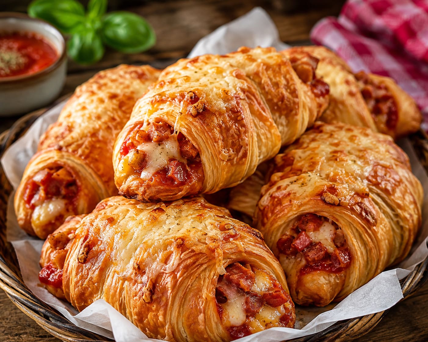 Quick pizza crescent rolls: Flaky salami ham croissants