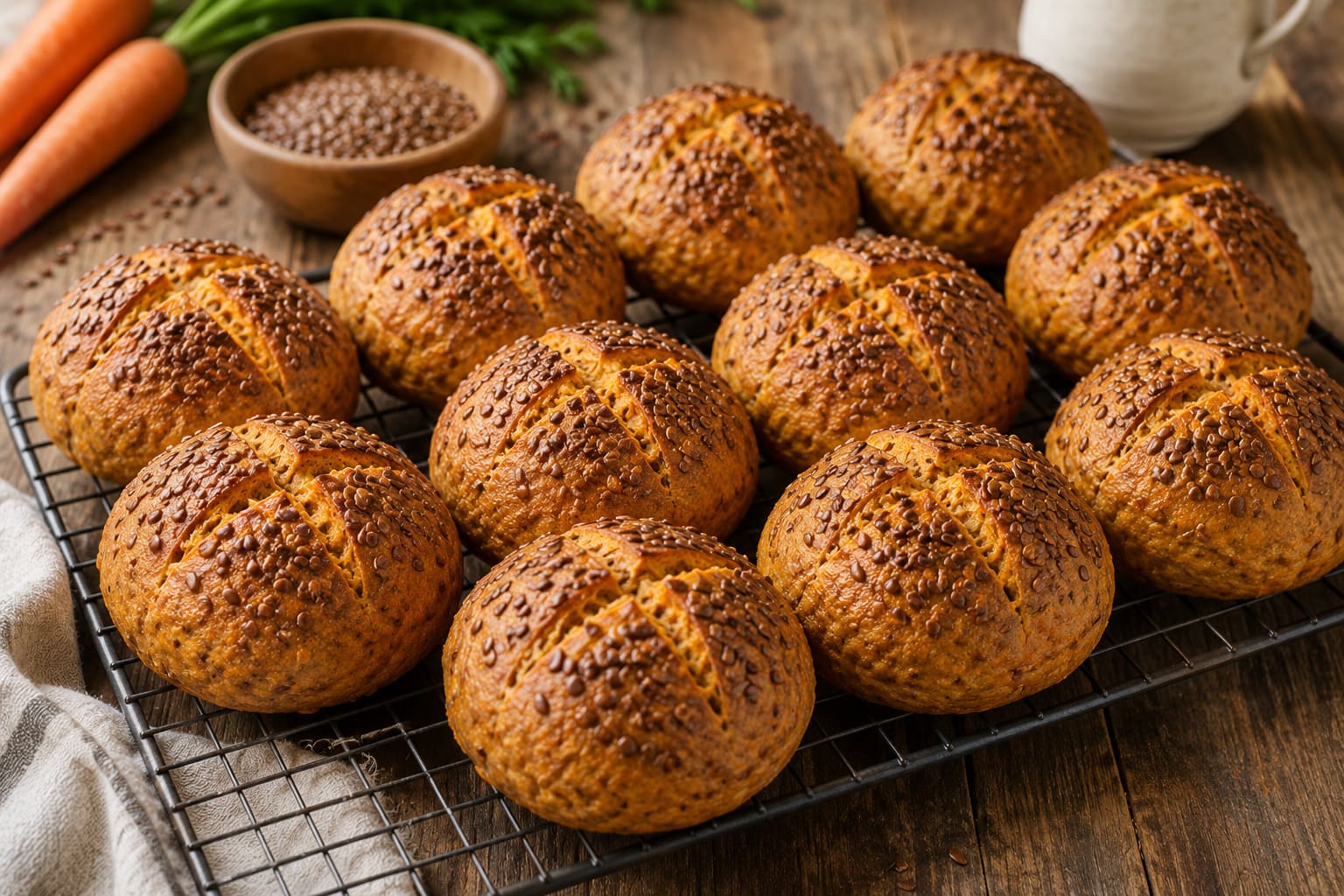 Quick whole grain carrot buns: Flaxseed yogurt bread rolls Quick whole grain carrot buns: Flaxseed yogurt bread rolls