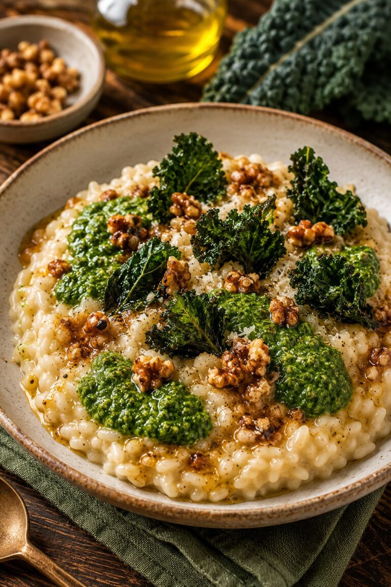 Royal kale pesto risotto: Creamy walnut butter rice