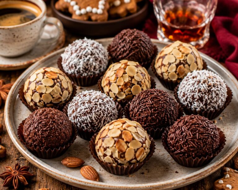 Rum truffles: Chocolate gingerbread pastry globes