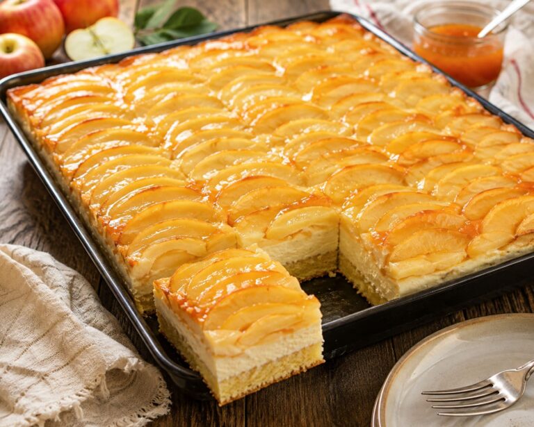 Rustic Orchard Apple Cheesecake Sheet Cake with Glossy Apricot Glaze Rustic Orchard Apple Cheesecake Sheet Cake with Glossy Apricot Glaze