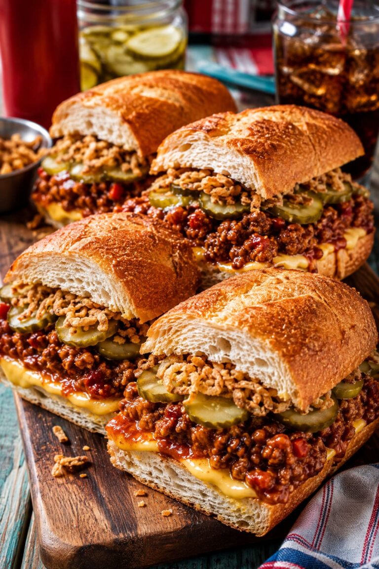 Sloppy joe baguette burger: Creamy mustard cheese sub