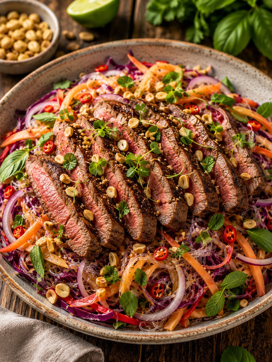 Spicy Glass Noodle Steak Salad Recipe: Fused Tropical Beef Bowl