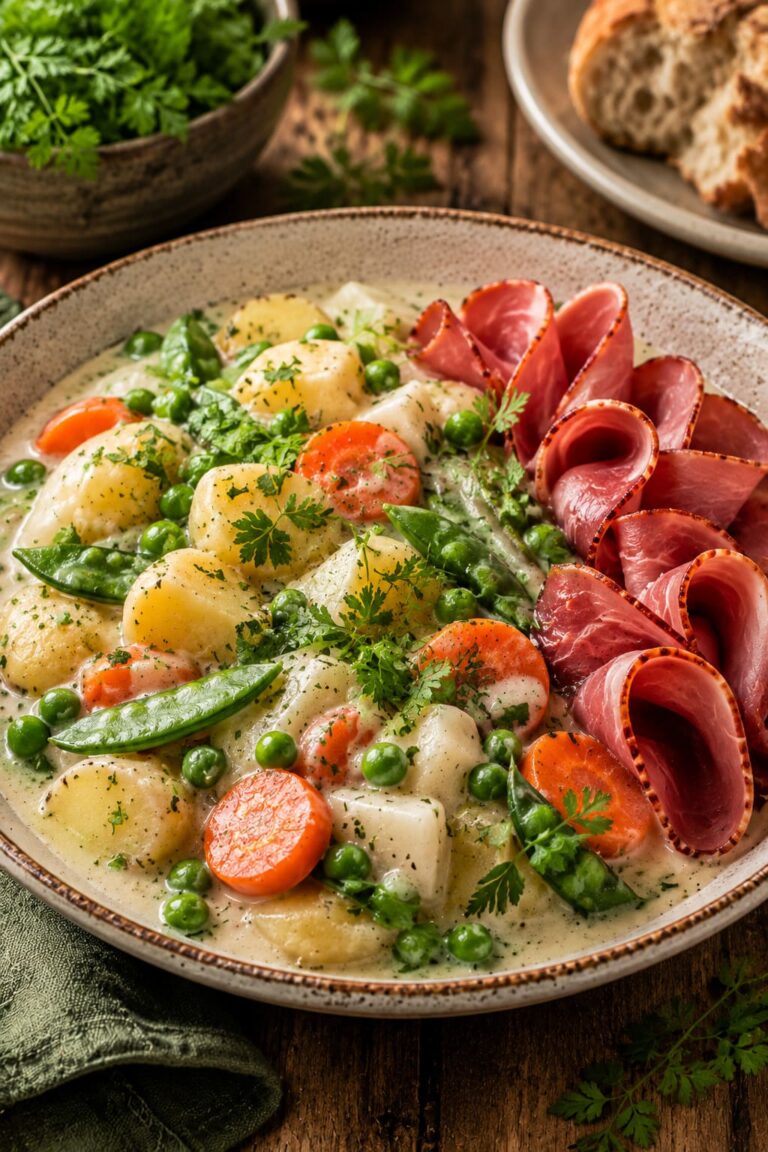 Spring vegetable stew recipe: Creamy ham potato bowl