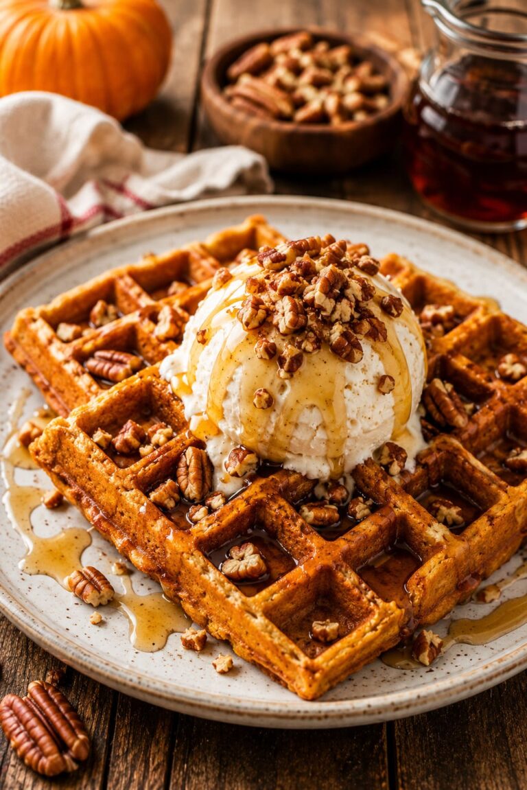 Vegan pumpkin waffles recipe: Golden pecan ice cream crunch