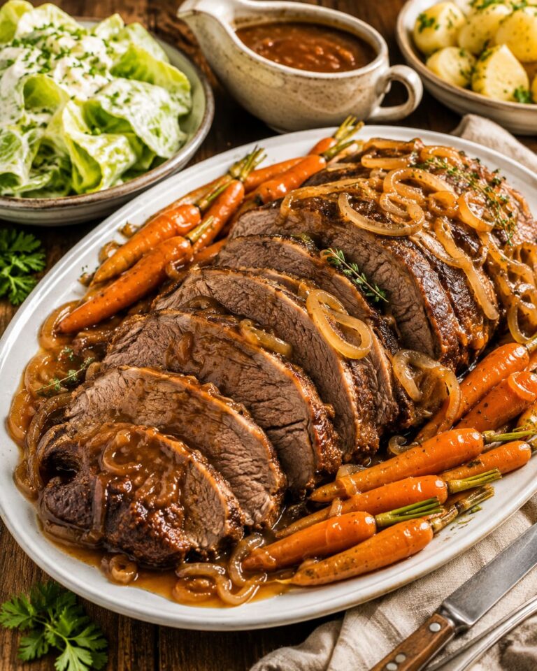 Wedding beef roast: Slow cooked onion gravy