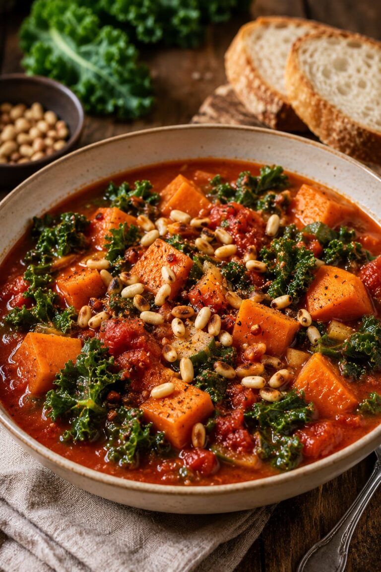 Winter sweet potato stew: Warming kale tomato bowl