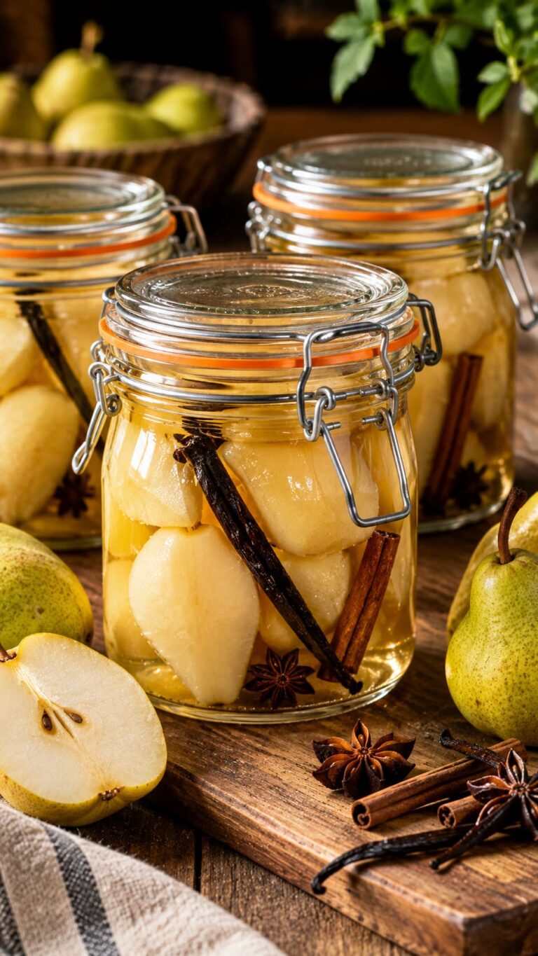 Artisanal Spiced Preserved Pears in Warm Vanilla Star Anise Infusion Artisanal Spiced Preserved Pears in Warm Vanilla Star Anise Infusion