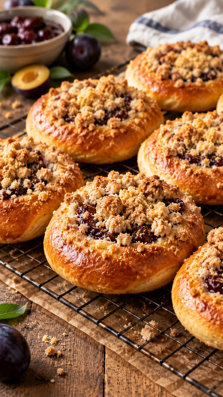 Bohemian Yeasted Kolaches with Rich Plum Butter and Cinnamon Streusel Crunch