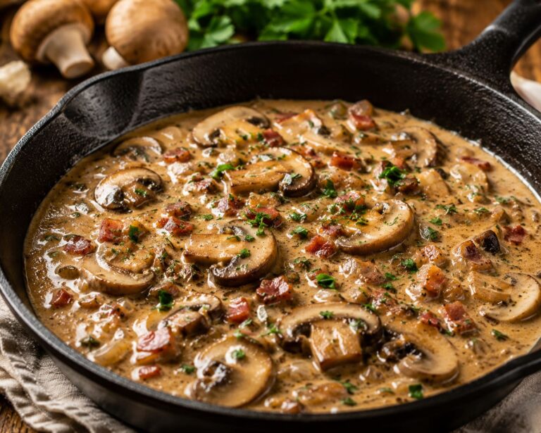 Rich Mushroom Hunter Sauce with Smoky Bacon and Velvety Heavy Cream Rich Mushroom Hunter Sauce with Smoky Bacon and Velvety Heavy Cream