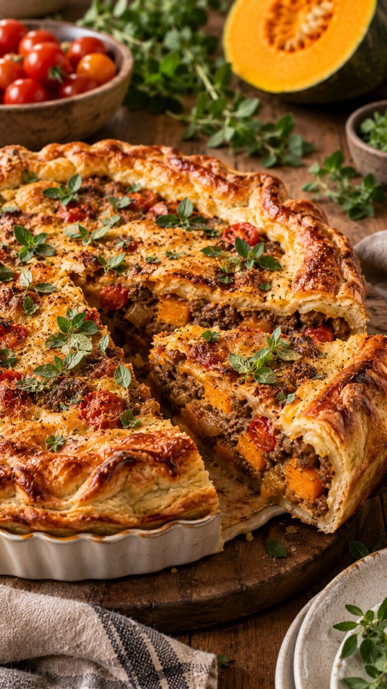 Rustic Autumn Puff Pastry Quiche with Spiced Ground Meat and Hokkaido Squash Rustic Autumn Puff Pastry Quiche with Spiced Ground Meat and Hokkaido Squash