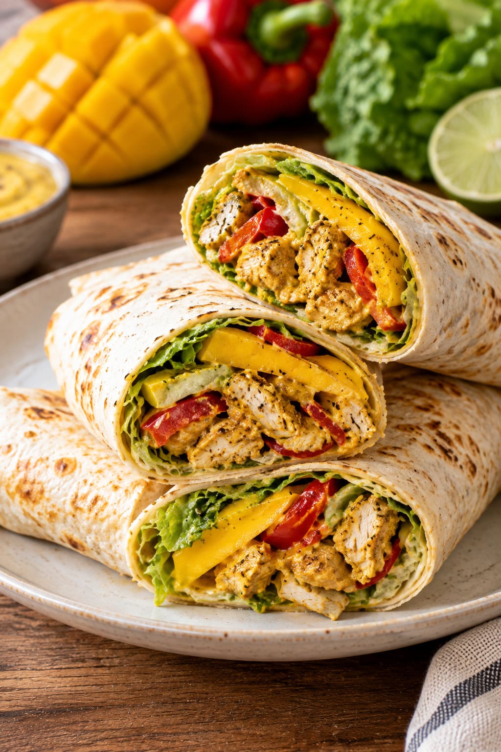 Vibrant Curry-Yogurt Chicken Wraps with Sweet Mango and Crisp Peppers