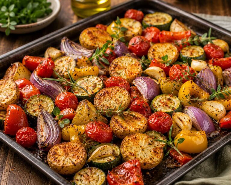 Vibrant Mediterranean Sheet Pan Roasted Vegetables with Crispy Baby Gold Potatoes